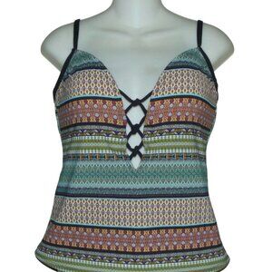 Bleu Rod Beattie Tankini TOP ONLY Womens Sz 12 Plunge Push-Up Tribal Print boho